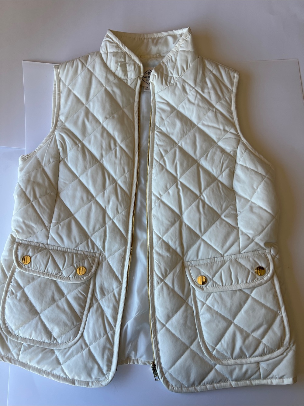 St. John's Bay Cream Quilted woman’s Vest with Gold-Tone Buttons